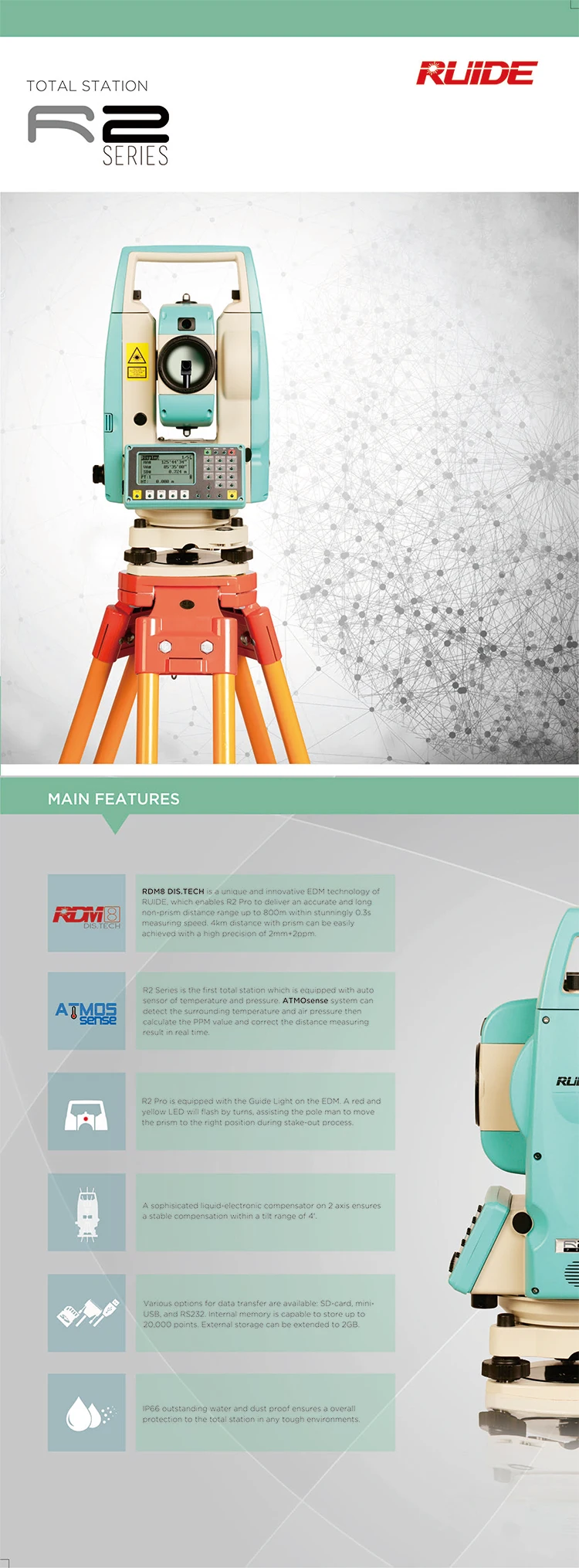 800m Reflectorless Guide Light RUIDE R2 China Total Station Price