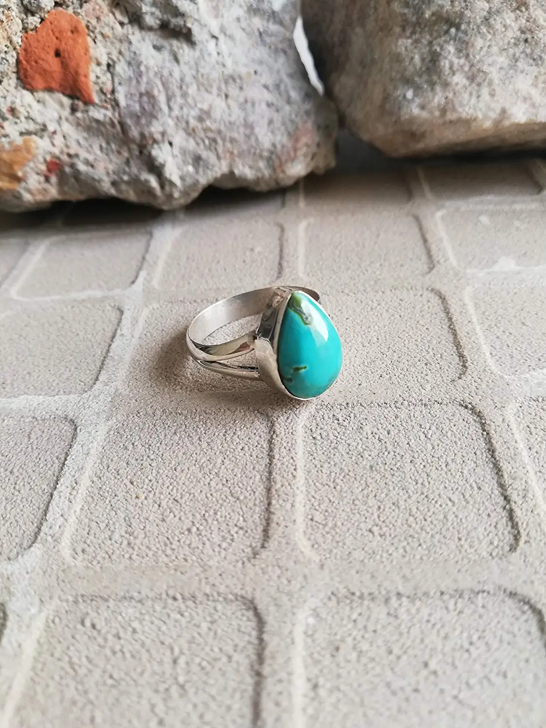 Natural Turquoise Ring, 925 Sterling Silver, Teardrop Shape Ring, Green Jewelry, Boho Ring, Anniversary Ring, Birthstone Ring, Handmade Jewelry, Minimalist Ring, Stacking Ring, Gift, US All Size Ring