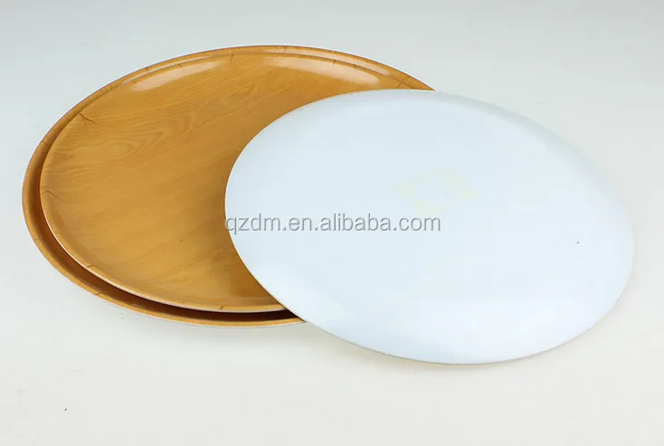 Wood grain Print Plastic round plate , melamie sound tray
