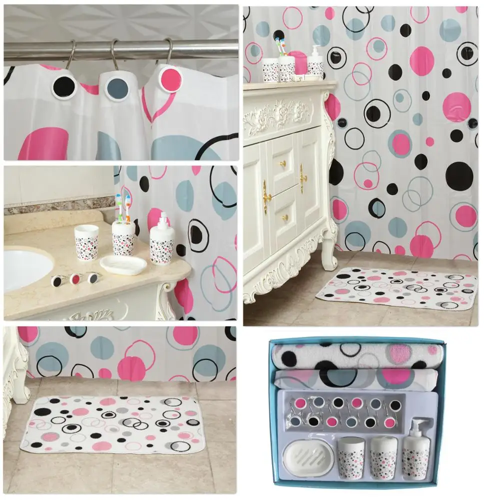 Pink Round Design Shower Curtain Bathroom Sets Accessories Pink Round Design Shower Curtain