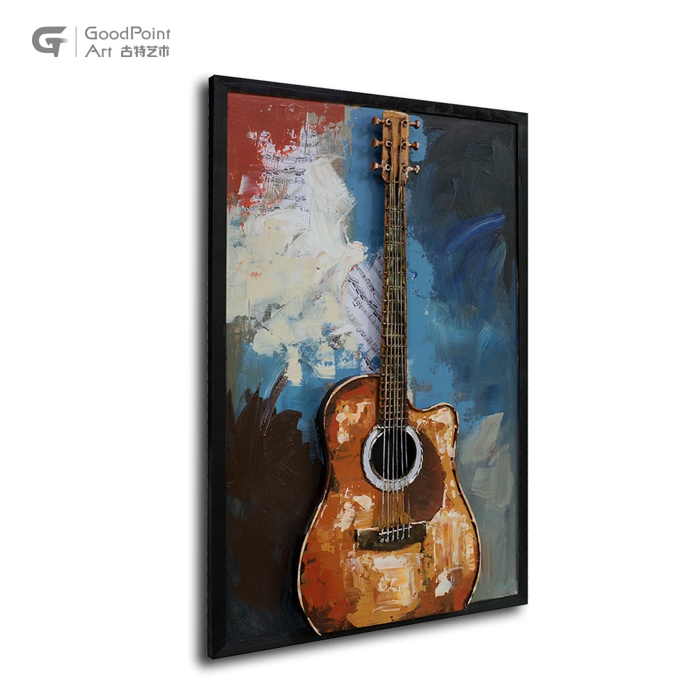 彩色吉他绘画音乐主题为家居装饰壁挂雕塑3d装饰金属墙艺术
