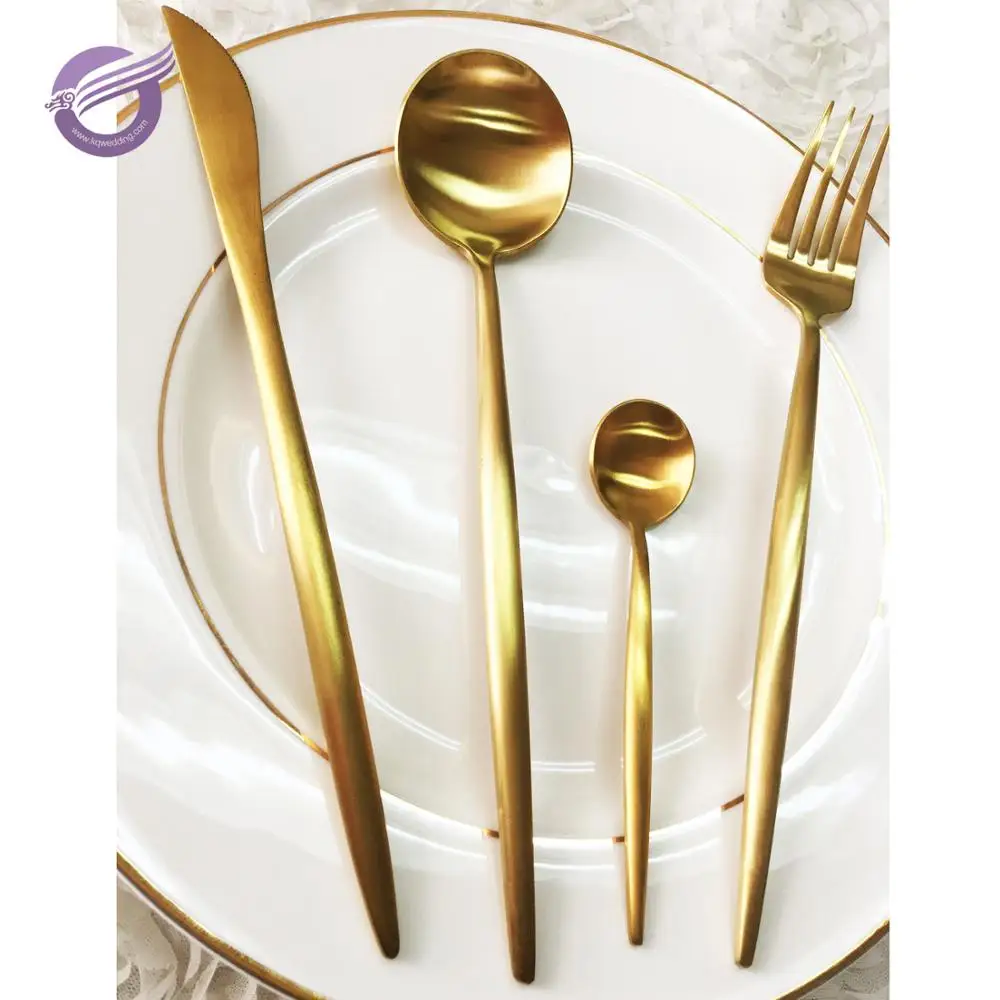 Qt00050 High Quality Gold Plated Cutlery Sets With Tip Handle Spoon And