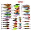 Wholesale 56pcs Hard Minnow Soft and Hard Fishing Bait Set Sinking Plastic Fishing Lures Artifical Minnow Lure Fishing Tackle