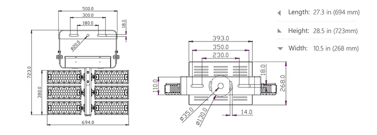 High Lumens Outdoor Transformer LED High Mast Light 600W 720W IP65 LED Sport Light TUV CE RoHS Certification