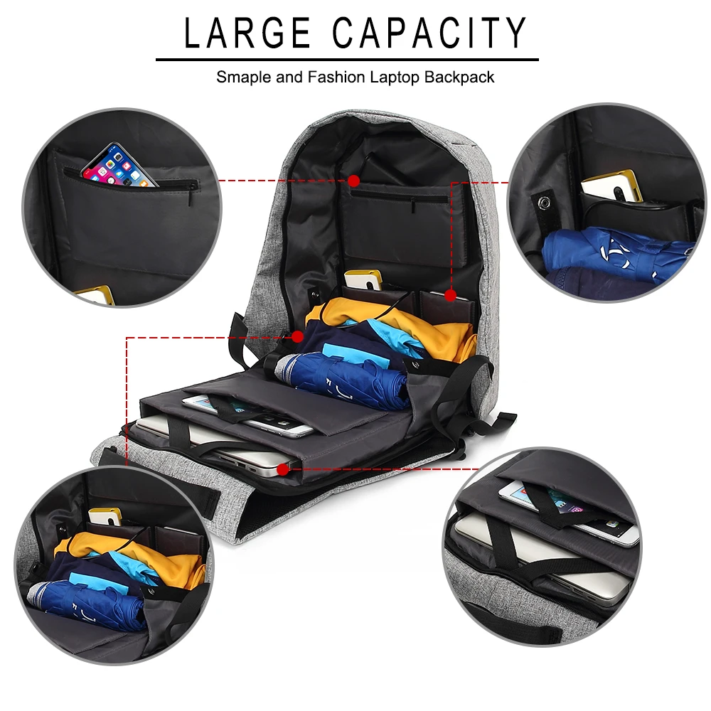 Smart Anti Theft Backpack Hidden Zipper Design Waterproof Polyester