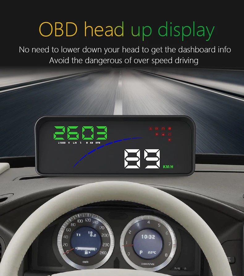 3.5 Inch hud P9 Car Hud Head Up Display With OBD2 Overspeed Alarm