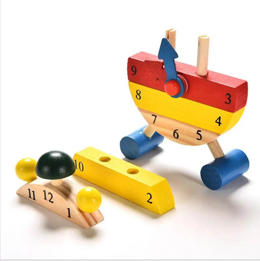 Baby Kids Blocks Early Learning Building Educational Wooden Clock Toy Time Clock children s Educational Toys