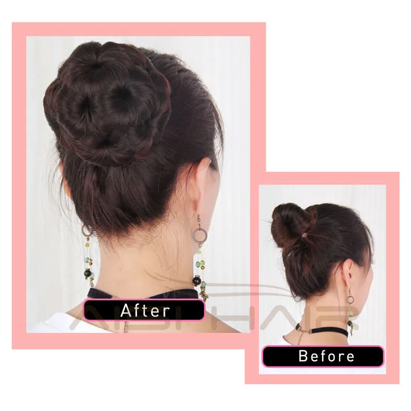 Best Selling Synthetic 9 Flowers Roll Small Bun Hair Pieces Clip In