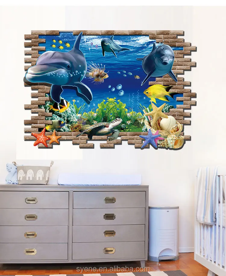 3d window wall stickers underwater world dolphin quote wall decals printable wall stickers