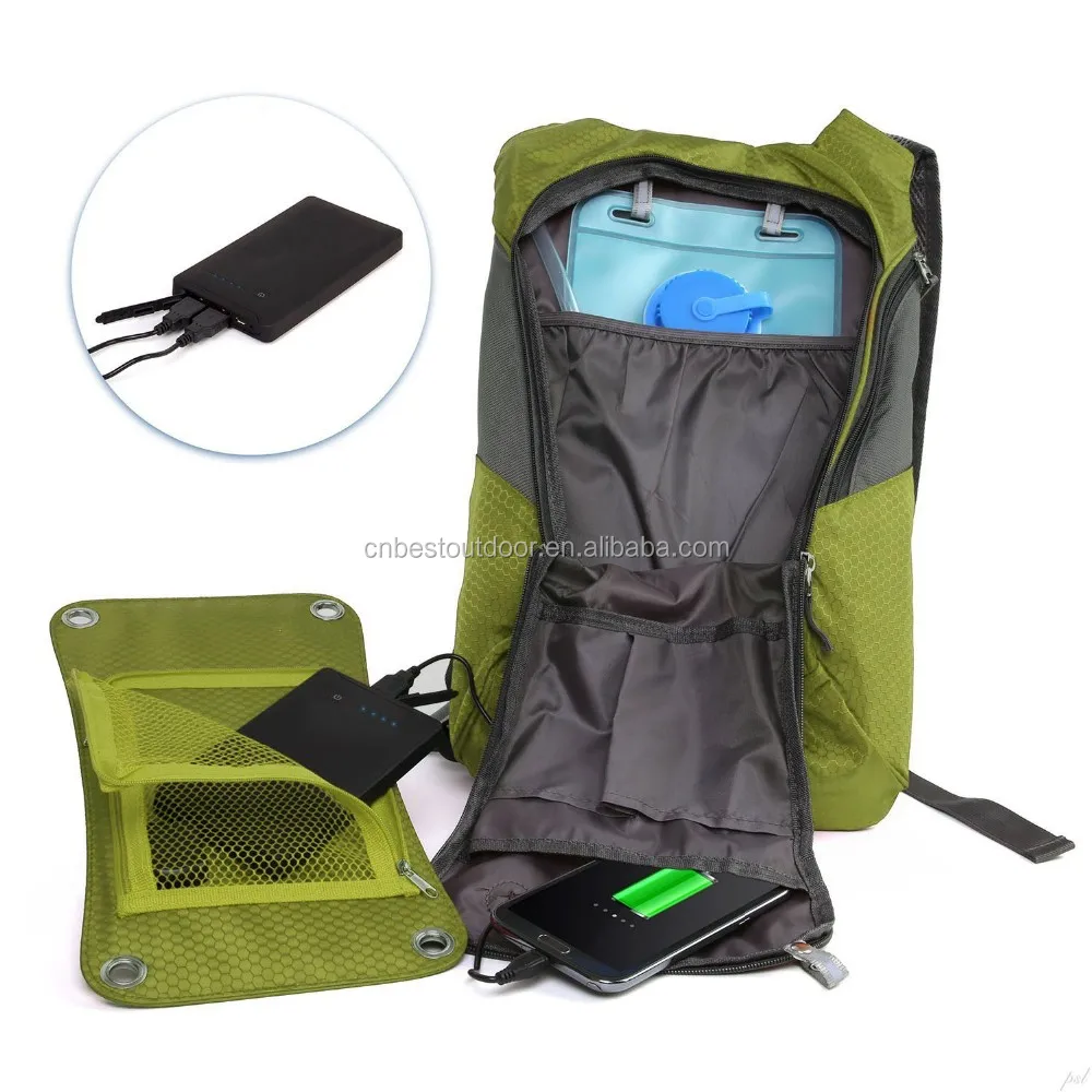 Solar Charging Panel With Hydration Backpack Drinking Pipe Removable