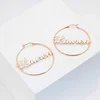 custom name hoop Large earrings personalized fashion rose gold stainless steel earring for mom gift