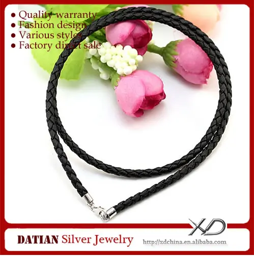 XD M002 Braided PU Leather Cord Necklace with 925 Sterling Silver Lobster Clasp