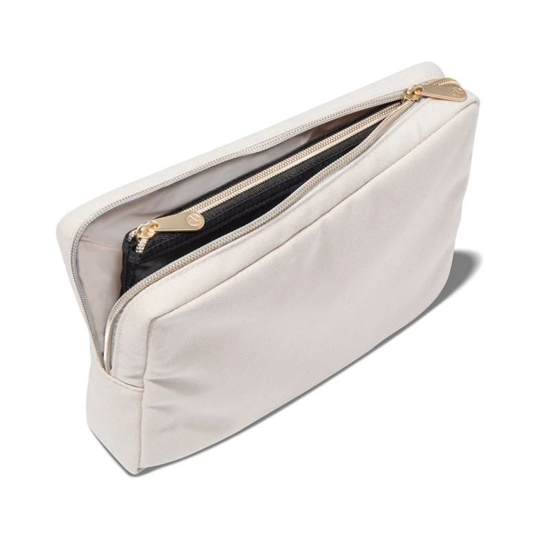 Modern Design Custom Canvas White Cosmetic Bag Makeup Purse With Brass ...