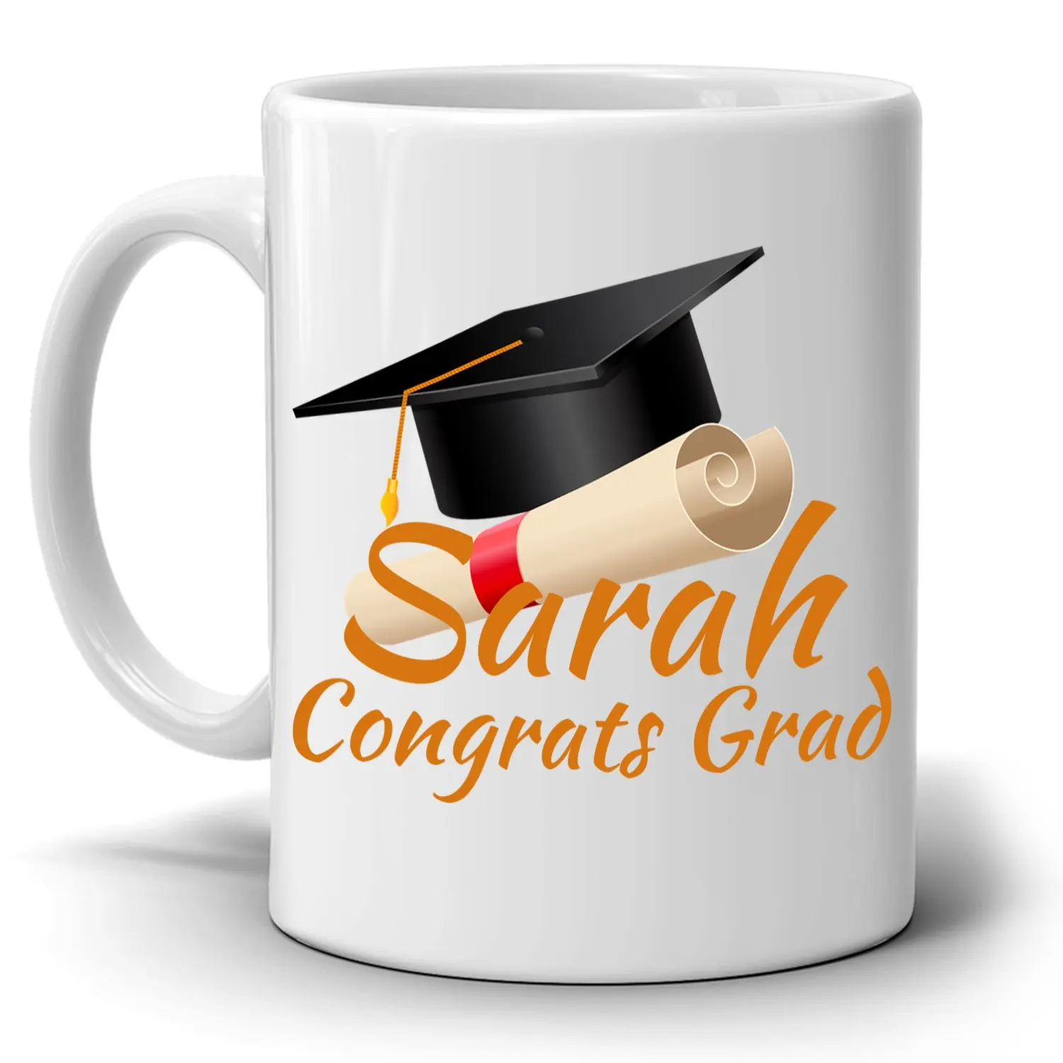 Personalized! Congrats Grad Gift Cap Coffee Mug, College Graduation Gifts for Her and Him, Printed on Both Sides!