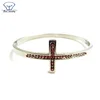 Womens Cubic Zirconia Stainless Steel Never Fade Nickel Free Silver wire Bracelet Cross Heart Cuff Bangle with crystal diamond