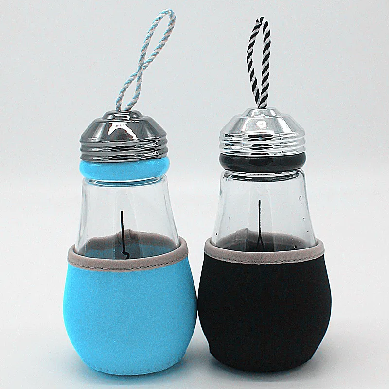 400ml Light Bulb Shaped Drinking Glass Water Bottle With Rope And Lid