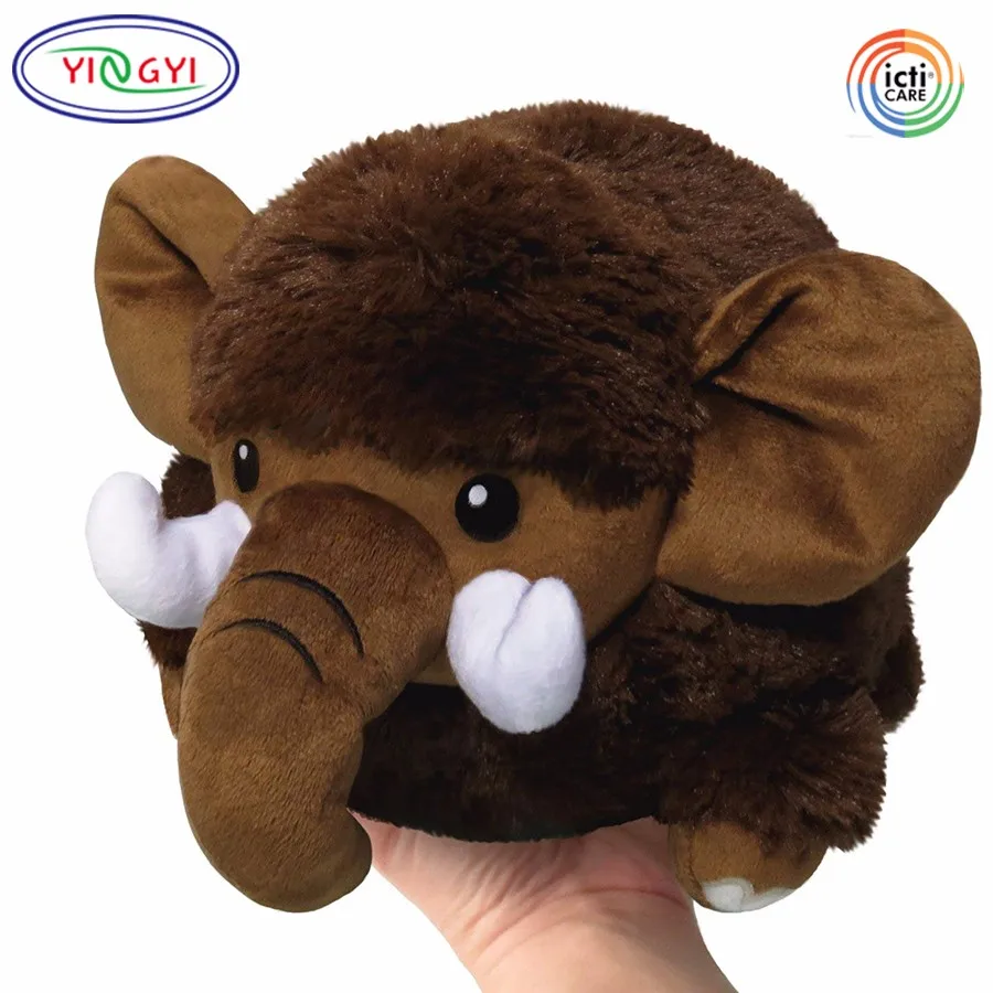 D830 Brown Fluffy Mini Mammoth Plush Stuffed Animal Toy Round Small