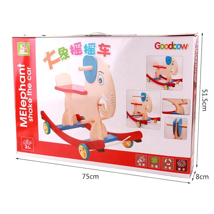 Wholesales Elephant Designed Wooden Rocking Horse Baby Wood Ride On Animal Toys With Wheels