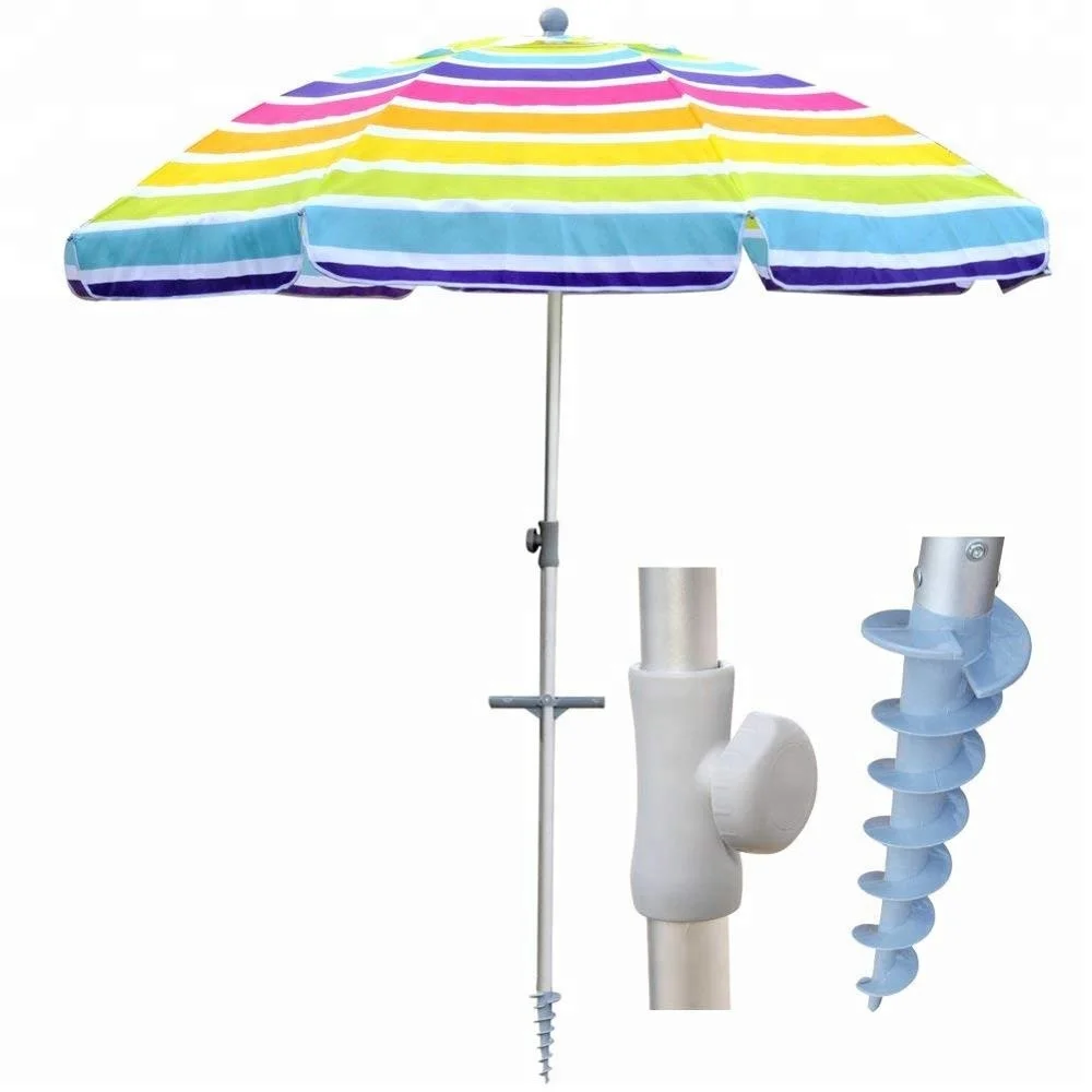 7ft Vented Beach Umbrella With Tilt And Telescoping Aluminum Pole Pool