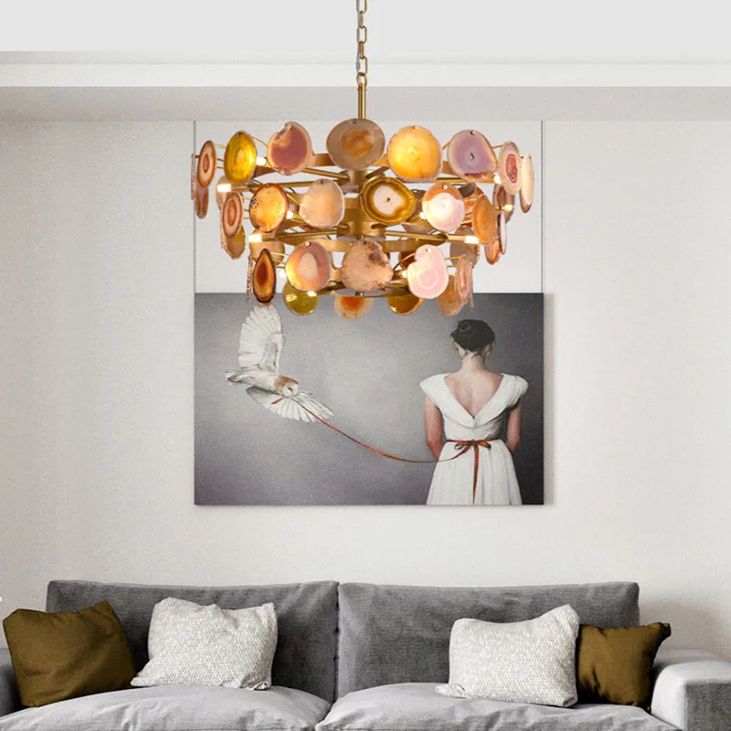 Nordic post-modern creative color agate living room restaurant beauty western restaurant private light chandelier