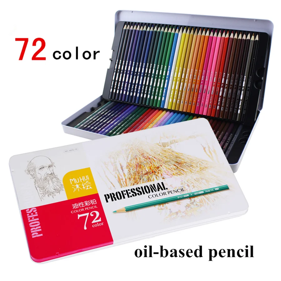 Customized 72 Pcs Rainbow Oilbased Color Pencil In Iron Box For