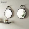 Norhs modern style decorative wall leather strap silver mirror round design