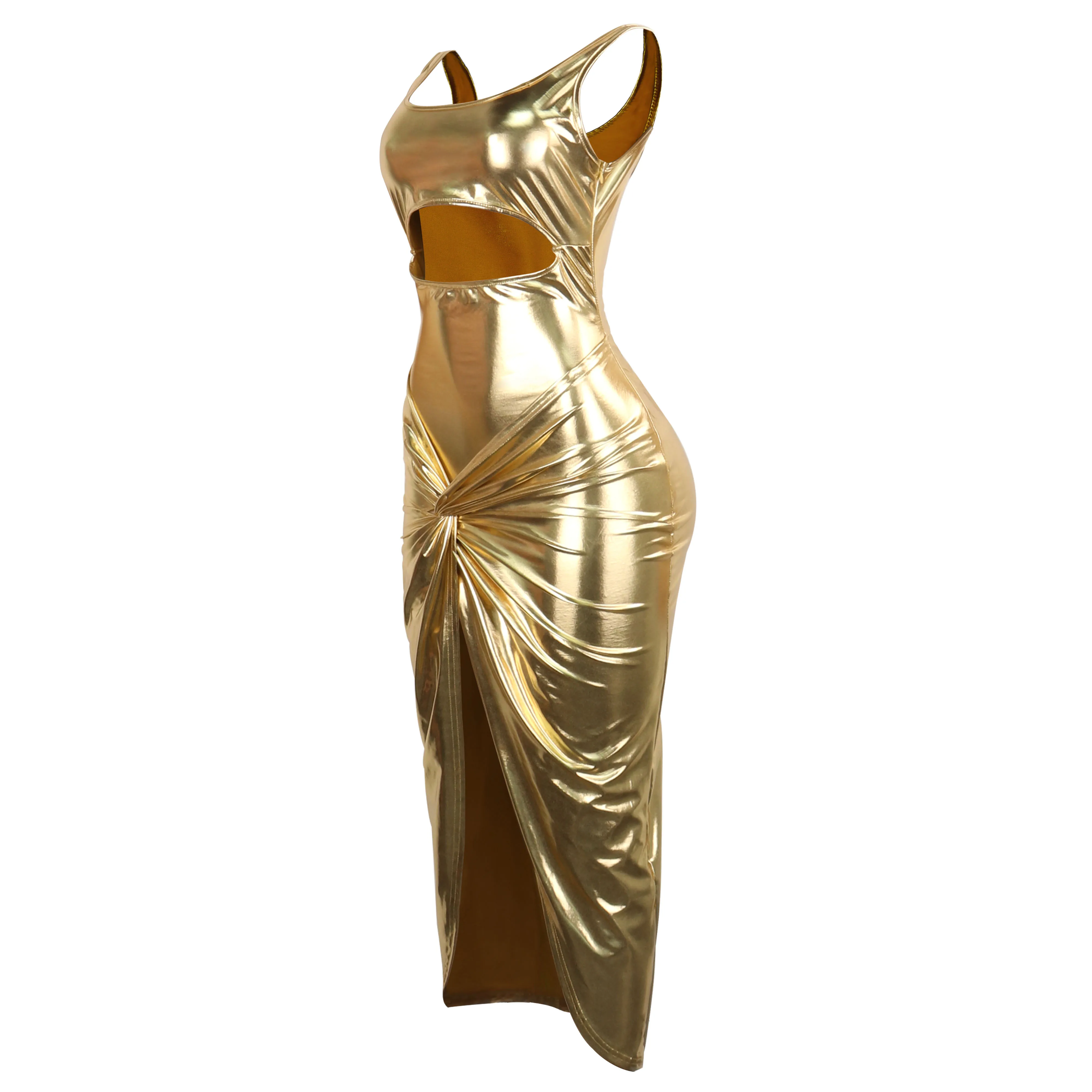 Popular Shoulder Straps Women Celebrity Evening Party Club Dress Golden Runway Dress Ladies Club Maxi Dress