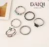 Europe Jewelry Wholesale Bohemia Women Six PCS Set Alloy StainlessSteel Rhinestone Silver Finger Ring For Gril