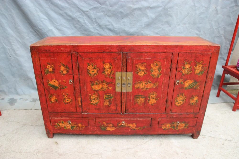 Chinese Antique Asian Furniture Shanxi Painted Wedding Cabinet