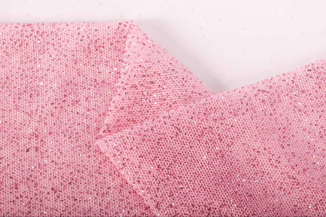 95 Nylon 5 Spandex Pink Mesh Glitter Fabric For Garment Clothing