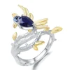 Abiding Perfect Fashion Design Natural Gemstone Bird Animal Rings 925 Sterling Silver Sapphire Ring Women