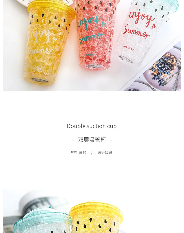 Double Wall Plastic Frosted Beer Mug Ice Cup, coffee or Juice Mug with Lid