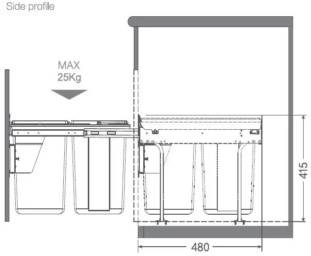 New design PP material 40L kitchen cabinet built in garbage restaurant trash bin