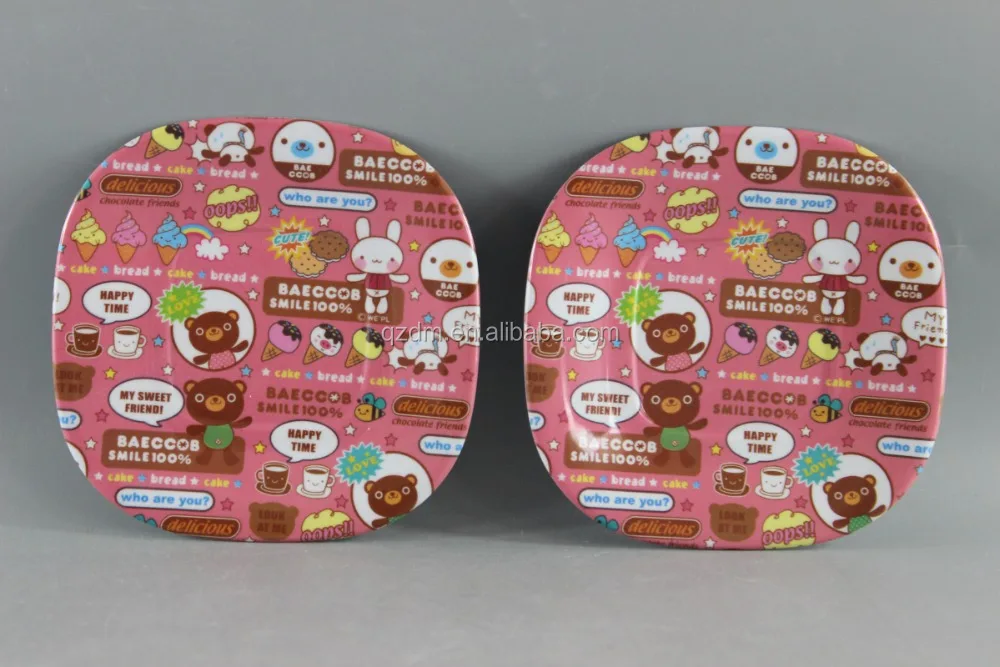 Cartoon Design Melamine Square Shape Plates