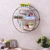 Round vintage wooden wall-mounted Layered storage rack for home decoration