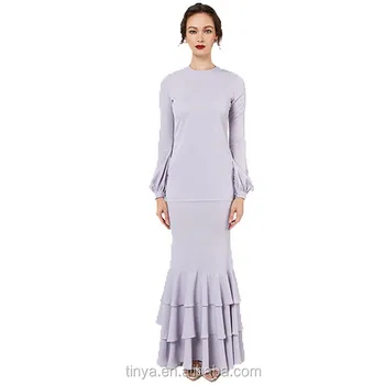 Elegant Purple Baju Kurung Modern Ruffle Design Bell Sleeve Muslim Dress Buy Bell Sleeve Muslim Dressmuslim Long Sleeve Maxi Dresselegant Muslim