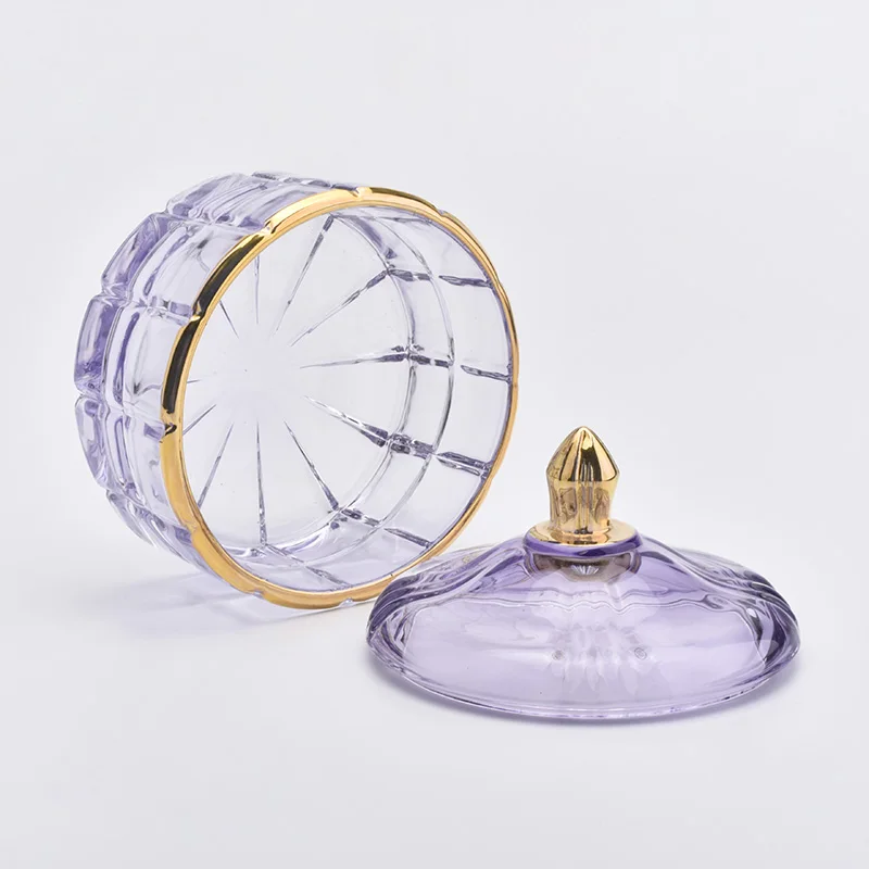Lavender purple glass candle jars with glass lid wholesale for home decoration