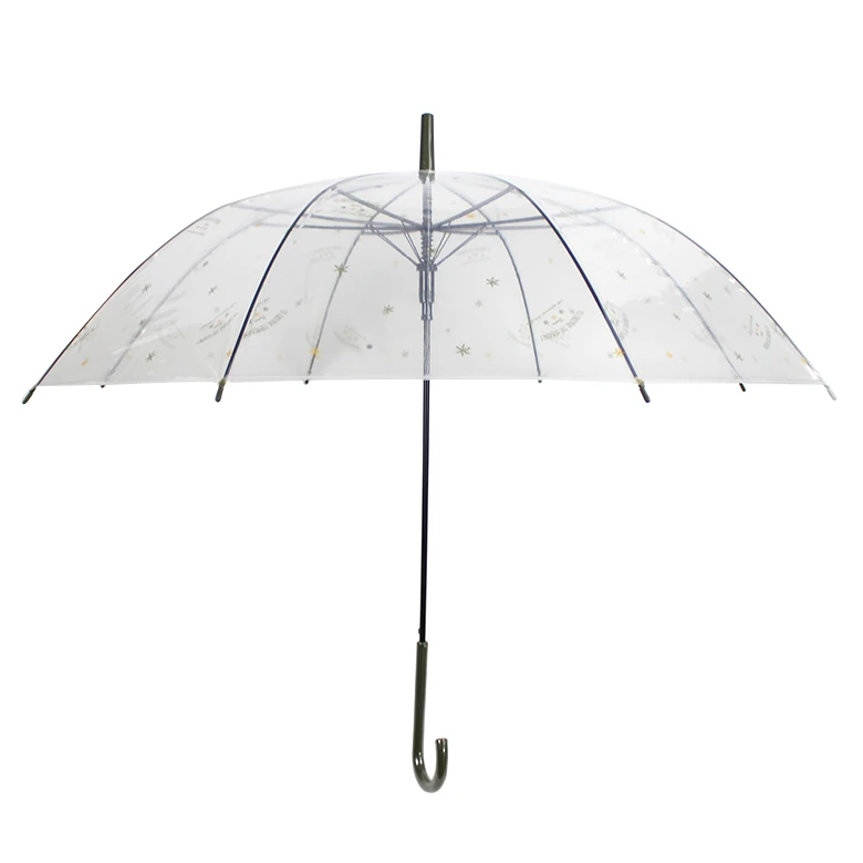 China Manufacturer Clear Plastic Recycled Material Transparent Umbrellas Wholesale With Print