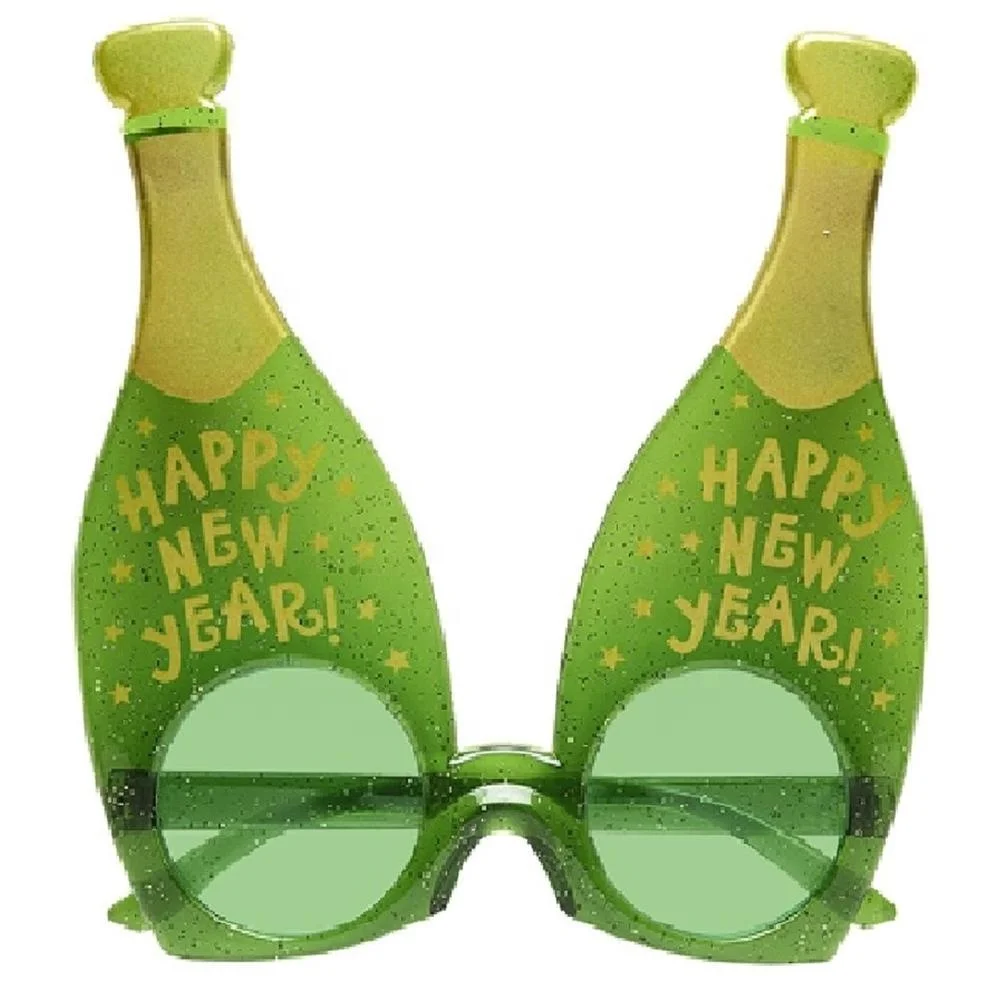 Happy New Year Novelty Sunglasses Champgne Design Green Gold Party NYE Fancy