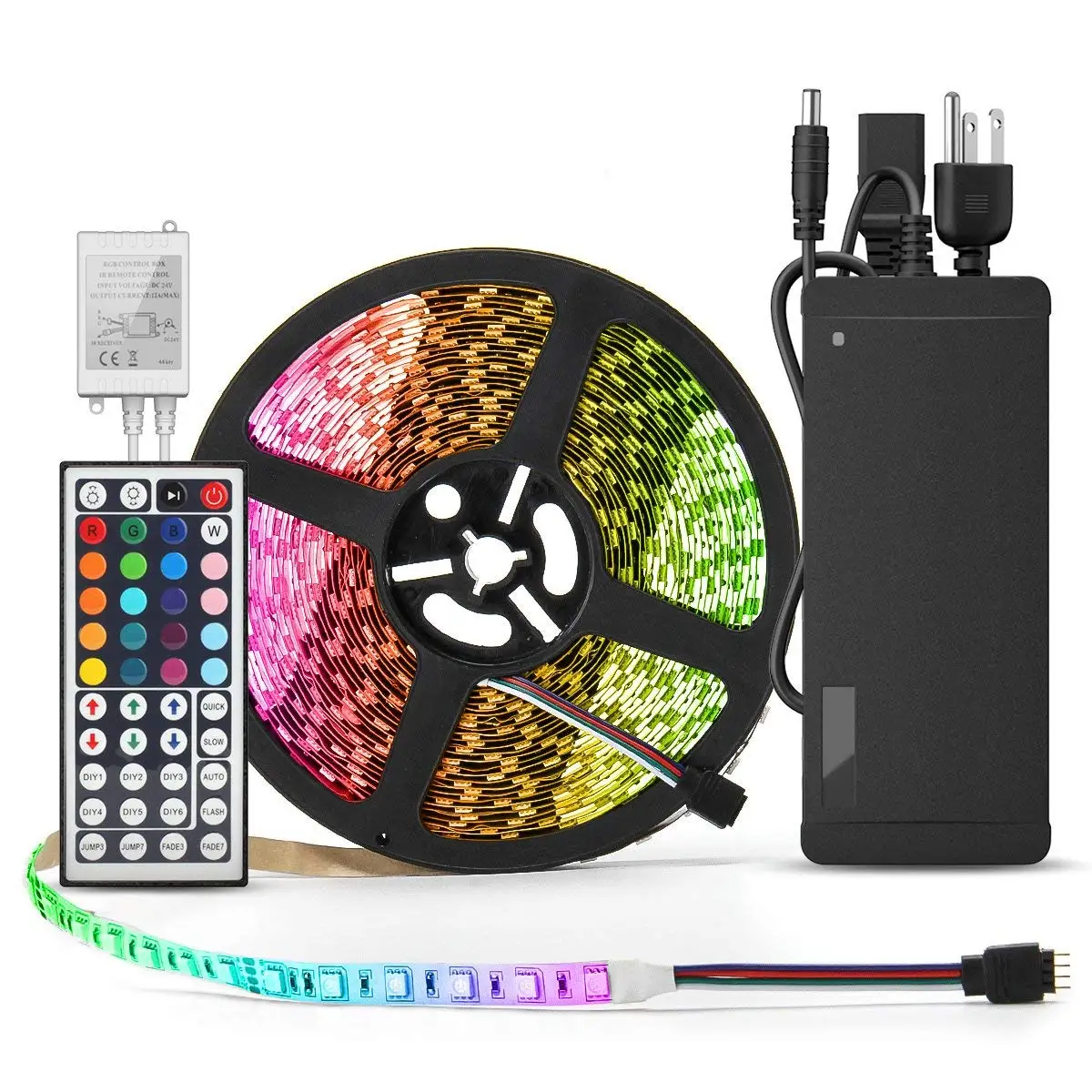 Amazon/Ebay Hot Sale 16.4ft 5050 Flexible RGB waterproof led strip light with 44 Key IR Remote Controller 5A Power Supply