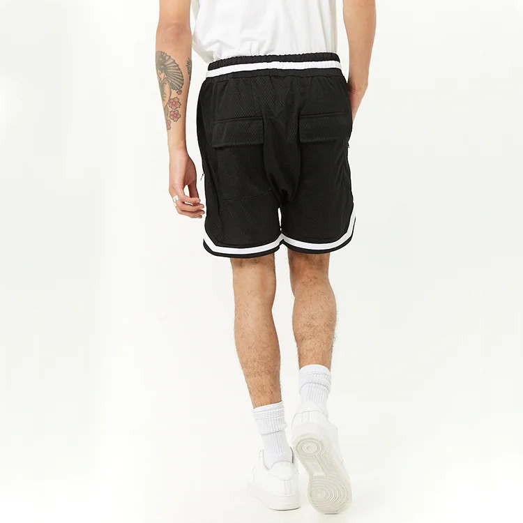 Mens Black White Striped Trim Mesh Basketball Shorts - Buy Basketball ...