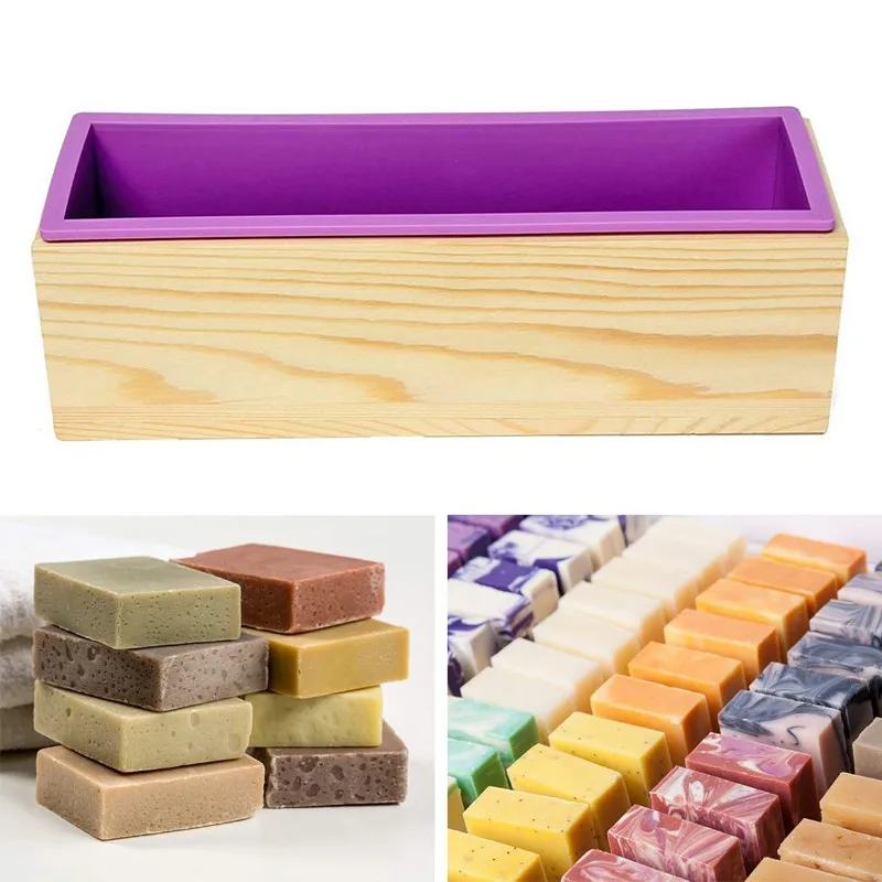 Amazon Hot Sale Flexible Rectangular Soap Wood Box Silicone Loaf Mold