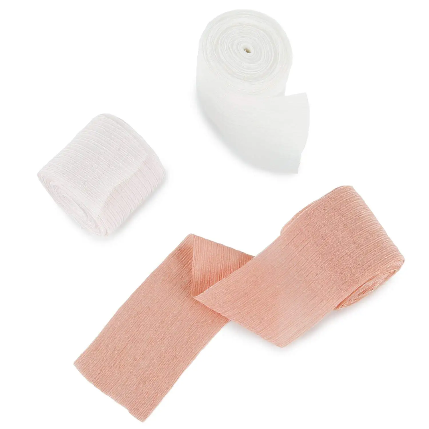 LaRibbons Chiffon Silk-like Ribbon - 2''X 6 Yard Each Roll - 3 Rolls (White + Sweet Nectar + Sideshow Rose), Ribbons for Wedding Decor, Bouquets, Gift Wrapping
