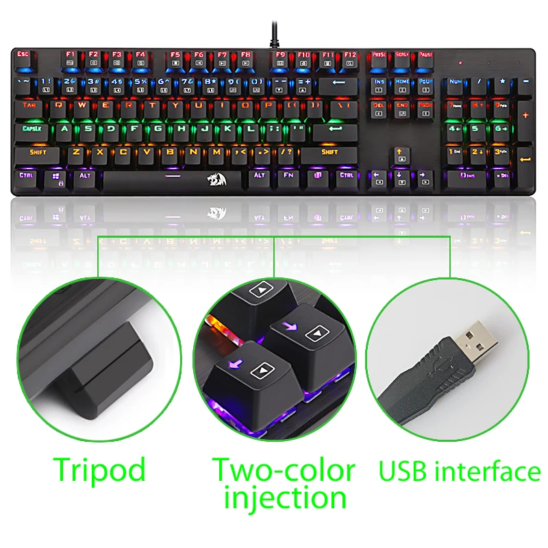 Redragon K208 Mechanical keyboard with Rainbow backlight conflict free 104 keys Wired USB Gaming keyboard