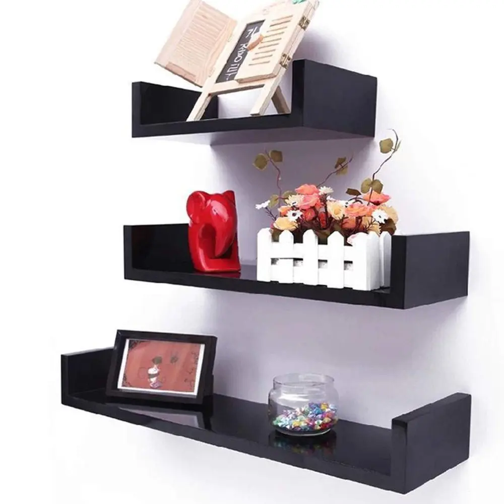 Ogori 3 Floating U Shelves Wall Mounted Shelf floating bookshelf, Walnut Finish