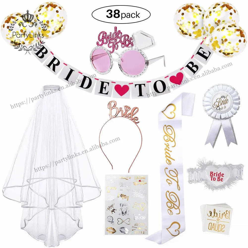 4 Pcs Bride To Be Set Rosette Badge Sash Garter Veil Hen Night Party Accessory 