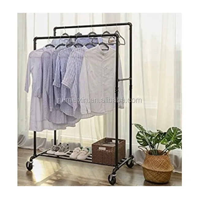 Industrial Pipe Clothes Rack Double Rail Pipe Clothing Garment Rack