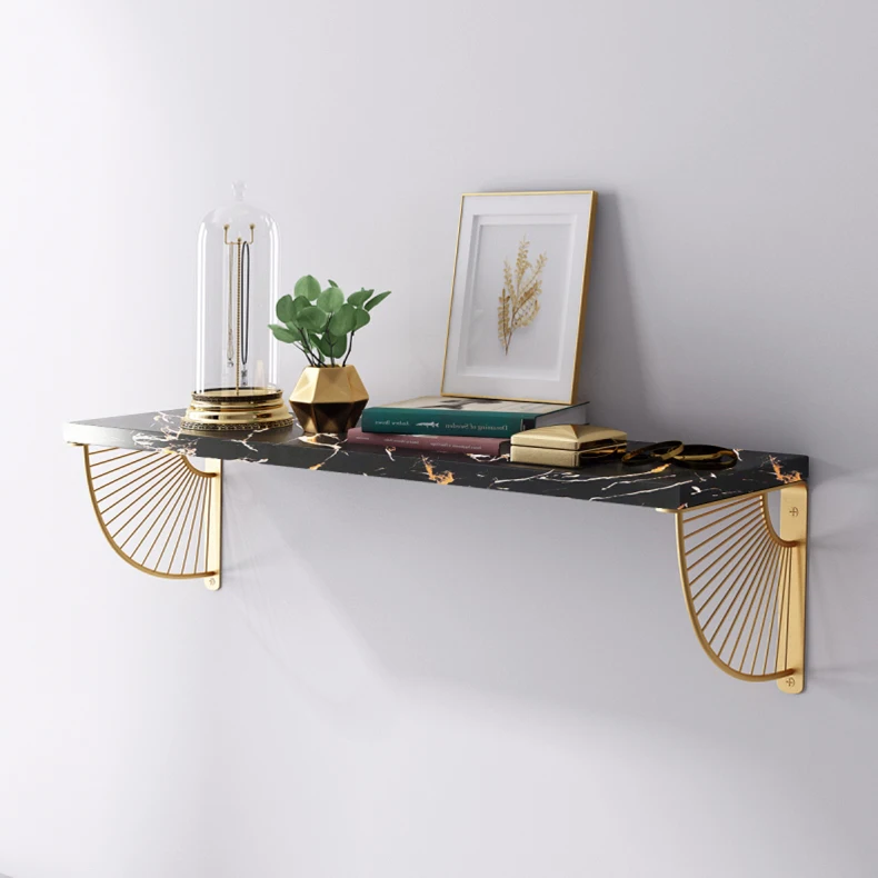 Hot sale home decoration marble shelf wall display storage metal shelves for collectibles