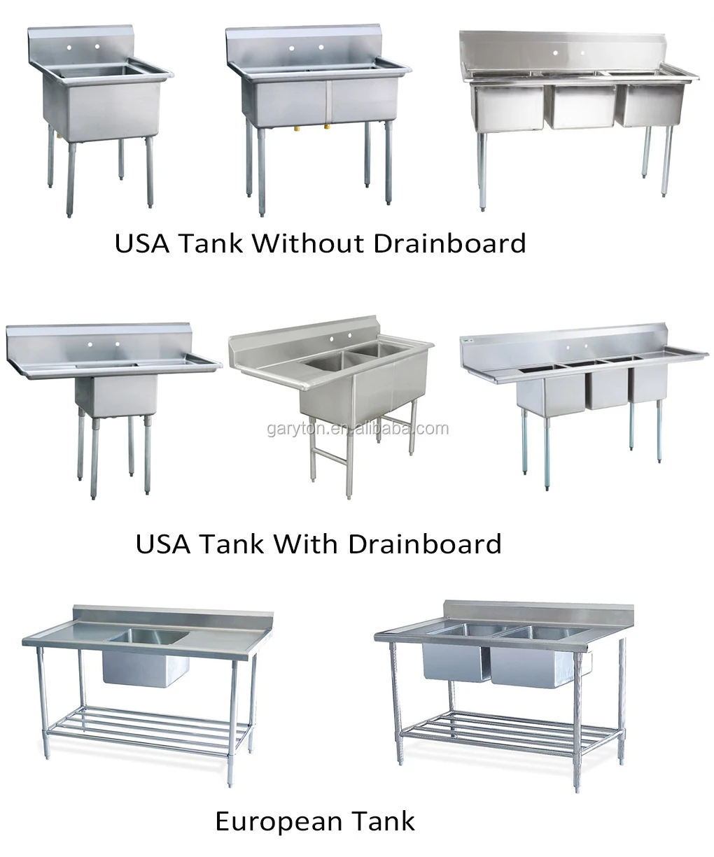 3 Compartment Commercial Kitchen Sink With 2 Drainboard For Restaurant