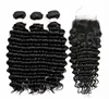 Wholesale virgin brazilian human hair bundles with lace closure,3 part bundles,cheap curly human hair weave